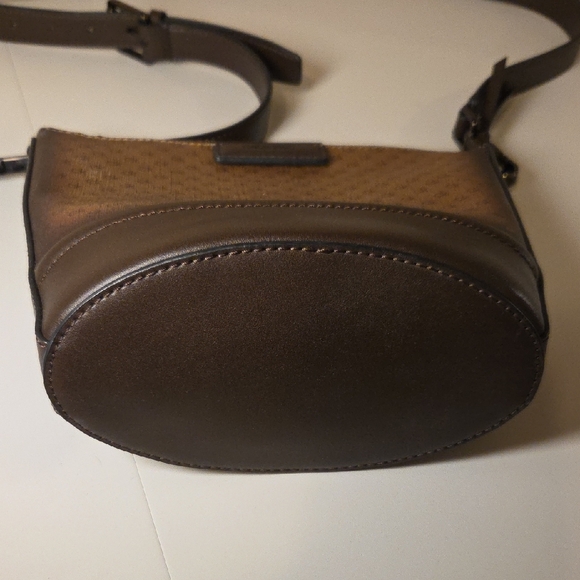 Calvin Klein CK Monogram Mini Shoulder Bag Brown Logo Zip Pouch Purse - Picture 7 of 8